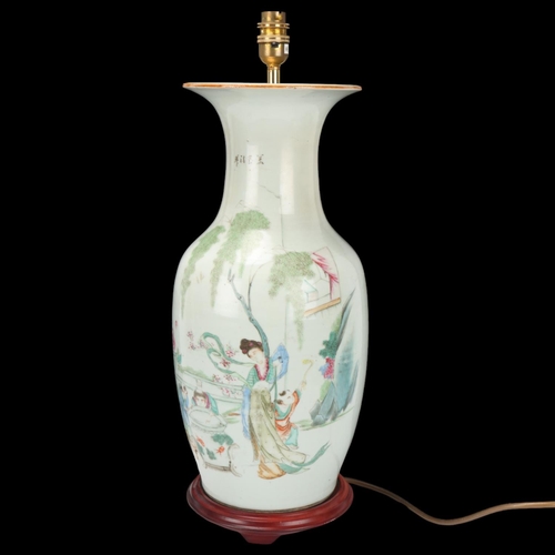 72 - A Chinese porcelain table lamp, height to rim 47cm