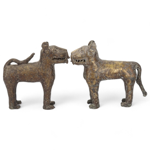 75 - A pair of African bronze leopard figures, probably 19th century, length approx 30cm, height 26cm