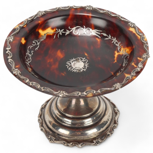 85 - A George V tortoiseshell and silver-mounted tazza, by Mappin & Webb, hallmarks London 1913, diameter... 