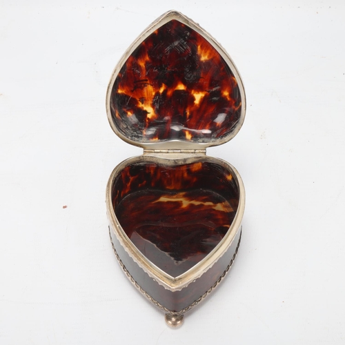 86 - Edward VII tortoiseshell and silver-mounted heart-shaped box, with mother-of-pearl inlaid lid, hallm... 