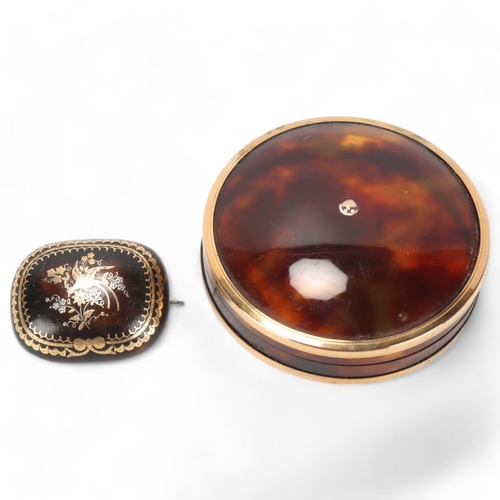 89 - A 19th century circular tortoiseshell box with domed top and bottom, unmarked gilt-metal edges, diam... 