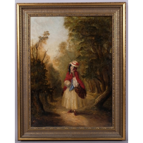 606 - William Powell Frith (1819 - 1909), Dolly Varden from Dickens Barnaby Rudge, oil on canvas, inscribe... 