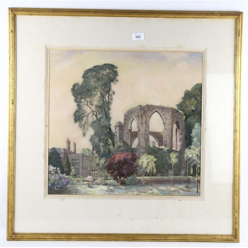 608 - William Thomas Wood (1877 - 1958), abbey ruins, watercolour, signed and dated 1937, 46cm x 48cm, fra... 