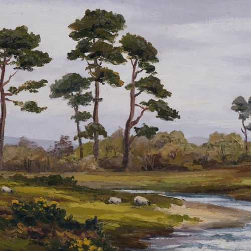 609 - Robert Egginton (Irish, born 1843), riverside landscape, oil on canvas board, signed, 36cm x 74cm, f... 