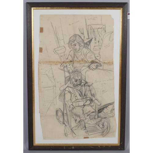 657 - John Bratby RA (1928 - 1992), Jean and David, pencil sketch, sheet size 95cm x 57cm, framed