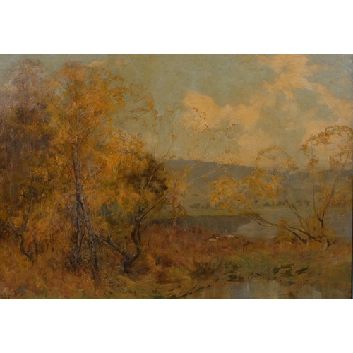 503 - Alfred East (1849 - 1913), autumn landscape, oil on canvas, signed, 60cm x 90cm, framed