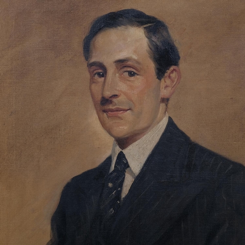 504 - Portrait of a man, mid-20th century oil on canvas, indistinctly signed, 60cm x 50cm, framed