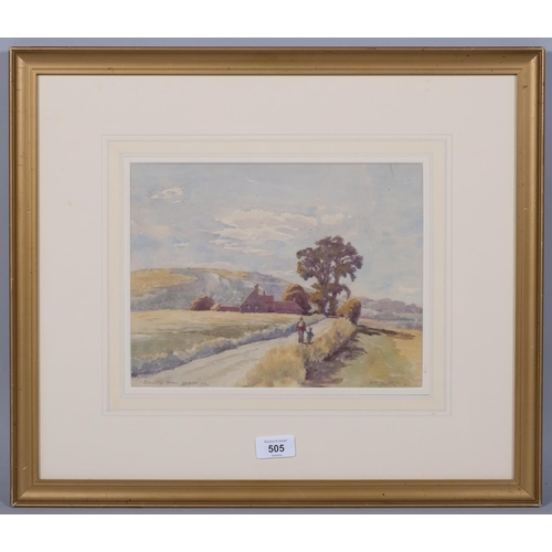 505 - Alfred Bowman Yeates (1867 - 1944), Malling Farm Lewes 1930, watercolour, signed, 21cm x 29cm, frame... 