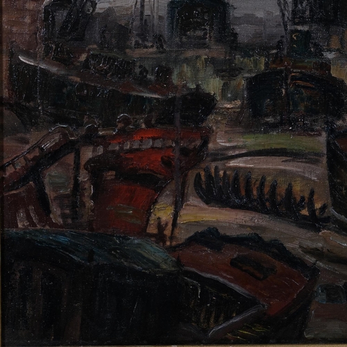 506 - Sydney Joseph Iredale (1896 - 1967), boatyard scene, oil on board, 40cm x 50cm, framed