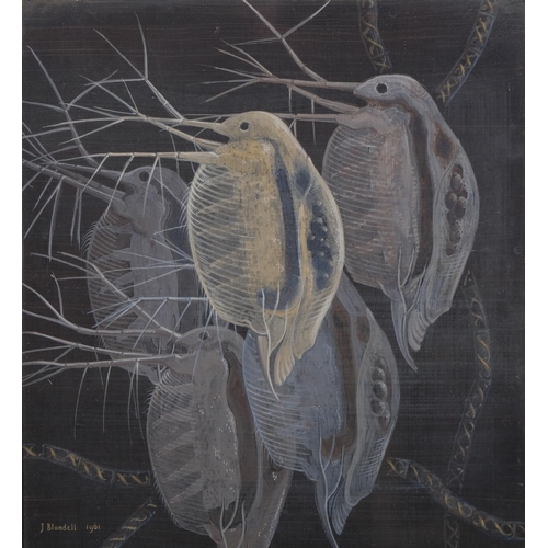 508 - J Blundell, common sand flea, tempera on card, signed and dated 1961, 34cm x 27cm, framed