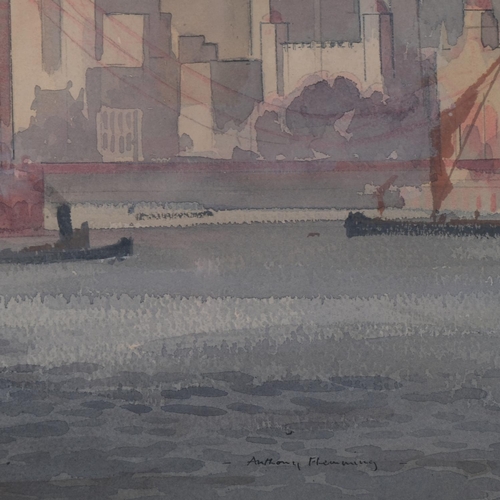 514 - Anthony Flemming (born 1936), Thames view towards Tower Bridge, watercolour, signed, 36cm x 53cm, fr... 