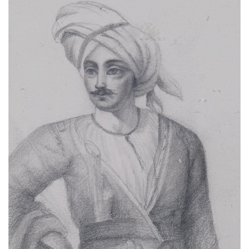 519 - Portrait of an Indian man, pencil on paper, unsigned, in carved wood frame, overall frame dimensions... 