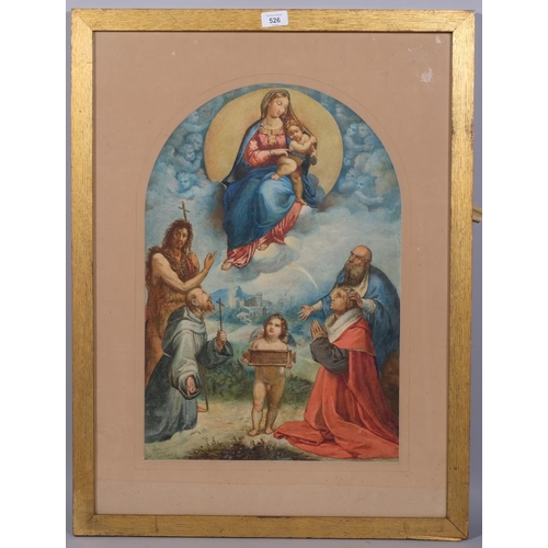 526 - Religious group study, Italian 19th century watercolour, indistinctly signed Zabinski?, inscribed Ro... 