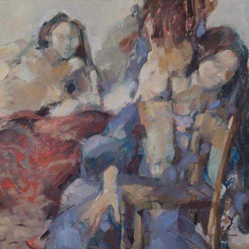 528 - Impressionist nude life studies, mid-20th century oil on board, signed with initials EM, 75cm x 75cm... 