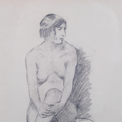 530 - Nude life study, mid-20th century charcoal on paper, unsigned, 38cm x 25cm, framed