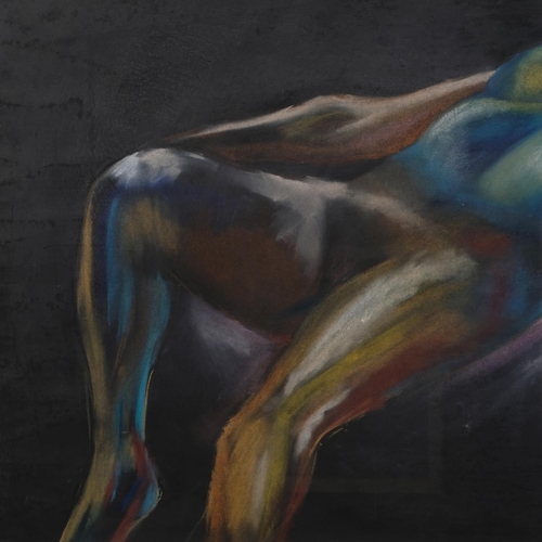 536 - Nude life study, coloured pastels on black paper, signed with monogram, 63cm x 96cm, framed