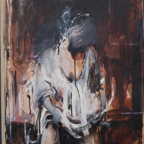 538 - Abstract figure, watercolour/gouache on paper laid on board, unsigned, framed, overall 86cm x 61cm