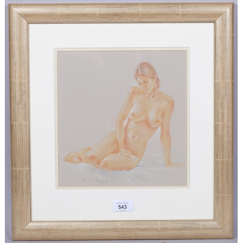 543 - Luisa Dominguez, nude life study Isabel, coloured pastels on paper, signed, 25cm x 25cm, framed