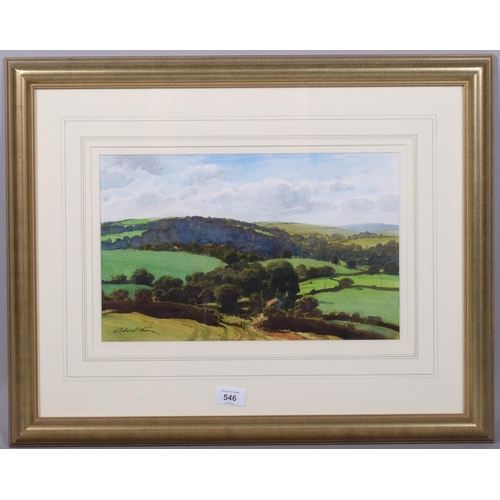 546 - Richard Thorn, Devon landscape, watercolour, signed, 23cm x 37cm, framed