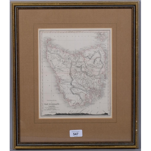 547 - Map of Tasmania or Van Dieman's Land, 19th century engraving, image 26cm x 21cm, framed