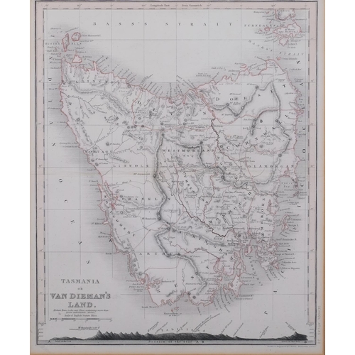 547 - Map of Tasmania or Van Dieman's Land, 19th century engraving, image 26cm x 21cm, framed