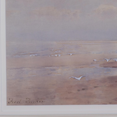 549 - Fred Tucker (active 1860 - 1935), shore scene, Dumfries, watercolour, signed with original label ver... 