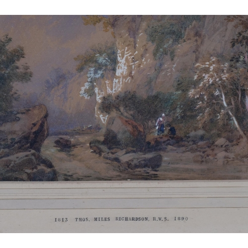 550 - Thomas Miles Richardson, RWS (1813 - 1890), figures beside a stream, watercolour, signed with monogr... 