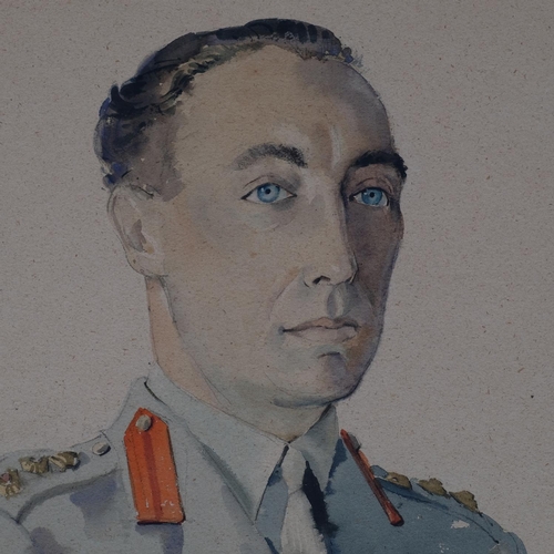 552 - Mid-20th century military portrait, watercolour on card, indistinctly signed, 53cm x 38cm, unframed