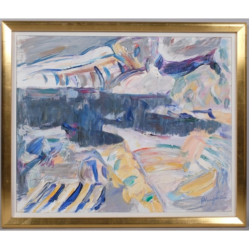 561 - Gunnar Nordstrom, abstract winter landscape, oil on canvas, signed, 60cm x 73cm, framed