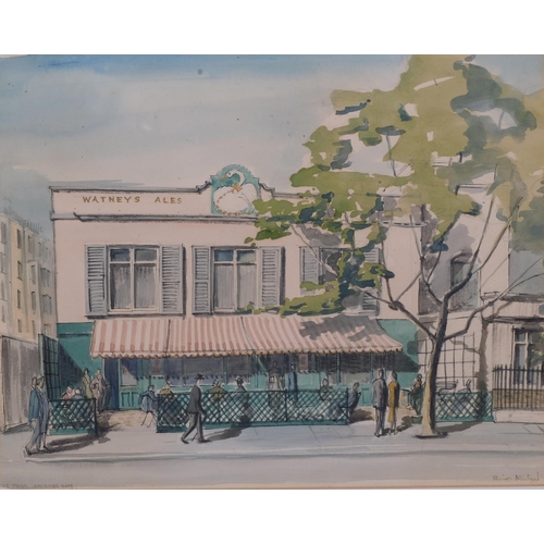 563 - The Swan Pub Lancaster Gate, mid-20th century watercolour, indistinctly signed, dated '54, 23cm x 29... 