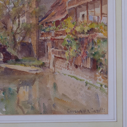 567 - Conrad Carelli (1869 - 1956), Continental river scene, watercolour, signed, 26cm x 19cm, framed