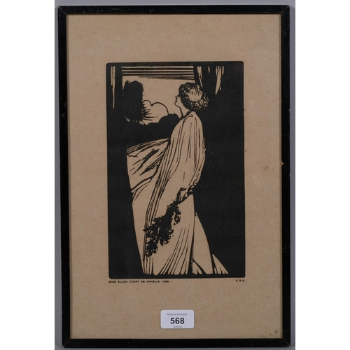 568 - Edward Gordon Craig, Miss Ellen Terry as Ophelia, 1898, image 24cm x 15cm, framed