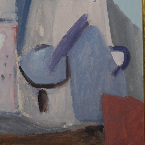 574 - David Hampton (born 1926), abstract still life, oil on board, signed, 62cm x 75cm, framed