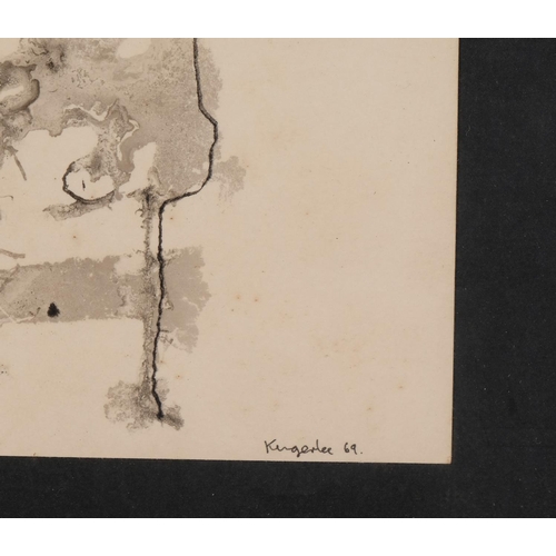 599 - John Kingerlee (born 1936), abstract composition, ink on paper, signed and dated '69, 16cm x 10.5cm,... 