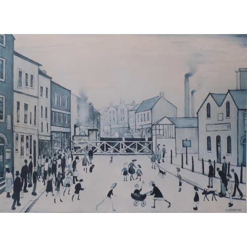 607 - Laurence Stephen Lowry (1887 - 1976), lithograph, Level Crossing, signed in pencil, image 41cm x 57c... 