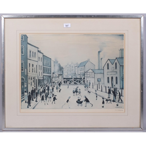 607 - Laurence Stephen Lowry (1887 - 1976), lithograph, Level Crossing, signed in pencil, image 41cm x 57c... 