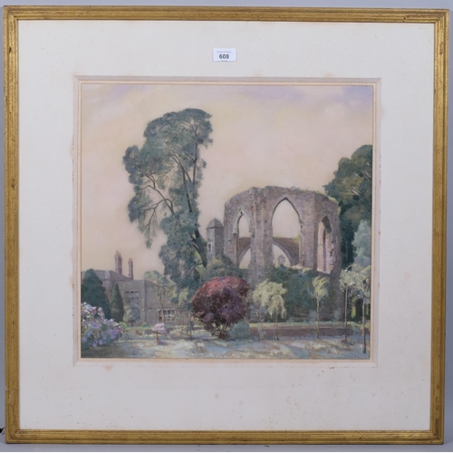 608 - William Thomas Wood (1877 - 1958), abbey ruins, watercolour, signed and dated 1937, 46cm x 48cm, fra... 