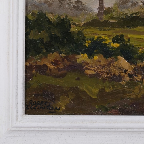 609 - Robert Egginton (Irish, born 1843), riverside landscape, oil on canvas board, signed, 36cm x 74cm, f... 