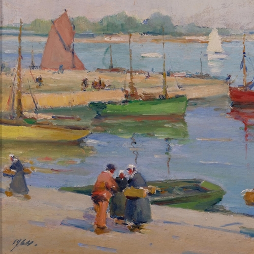 612 - Henri Buron, Le Croisic Brittany, oil on board, signed and dated 1964, 21cm x 25cm, framed