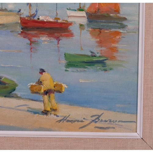 612 - Henri Buron, Le Croisic Brittany, oil on board, signed and dated 1964, 21cm x 25cm, framed