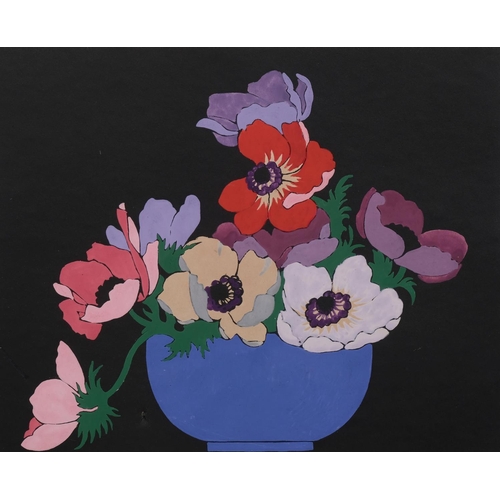 613 - John Hall Thorpe, anemones, hand coloured wood-cut print, signed in pencil, image 23.5cm x 29cm, fra... 