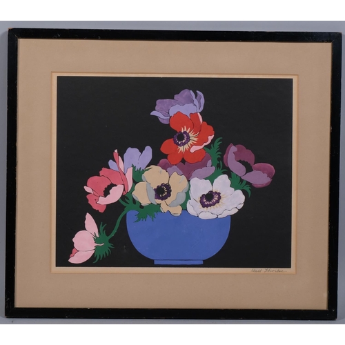 613 - John Hall Thorpe, anemones, hand coloured wood-cut print, signed in pencil, image 23.5cm x 29cm, fra... 