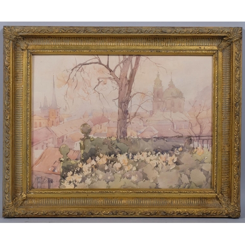 615 - Marie Coulon Serra, Continental river scene, oil on board, signed, 21cm x 26cm, framed