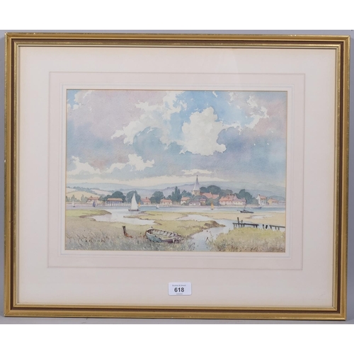 618 - Emerso Harold Groom, Bosham harbour, watercolour, signed, 27cm x 37cm, framed