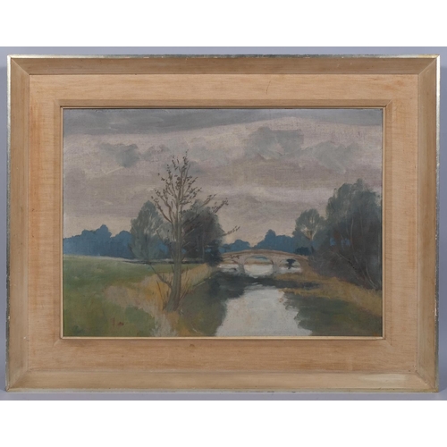 625 - James Page-Roberts, a stretch of the Loddon, oil on board, inscribed verso, 41cm x 56cm, framed