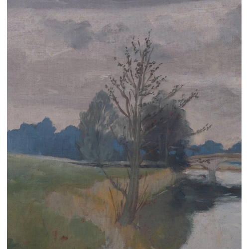 625 - James Page-Roberts, a stretch of the Loddon, oil on board, inscribed verso, 41cm x 56cm, framed