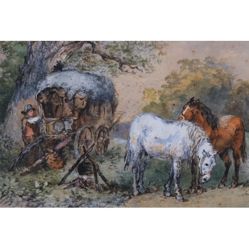 626 - E L Herring, gypsy encampment, watercolour, signed, 34cm x 50cm, framed