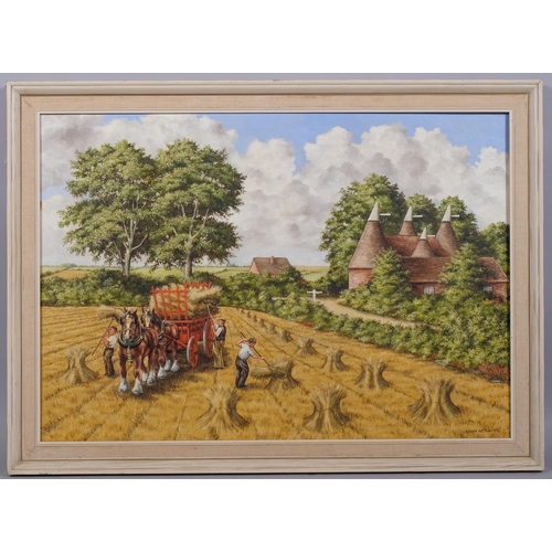 633 - Edgar Aston, harvest scene, oil on canvas, 1971, signed, 50cm x 71cm, framed