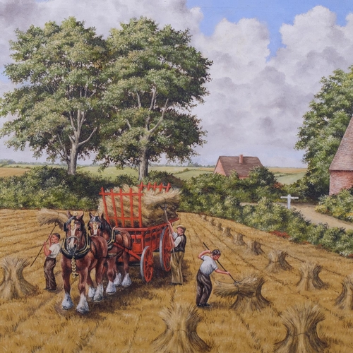 633 - Edgar Aston, harvest scene, oil on canvas, 1971, signed, 50cm x 71cm, framed