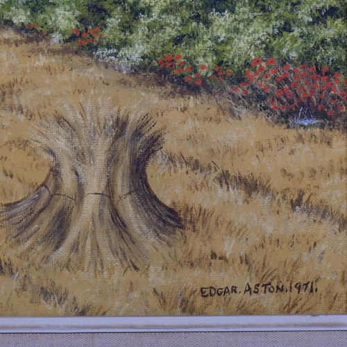 633 - Edgar Aston, harvest scene, oil on canvas, 1971, signed, 50cm x 71cm, framed